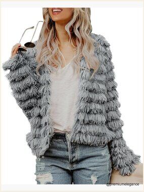 Open Front Faux Fur Cardigan Jacket Coats Warm Winter Coat Long Sleeve